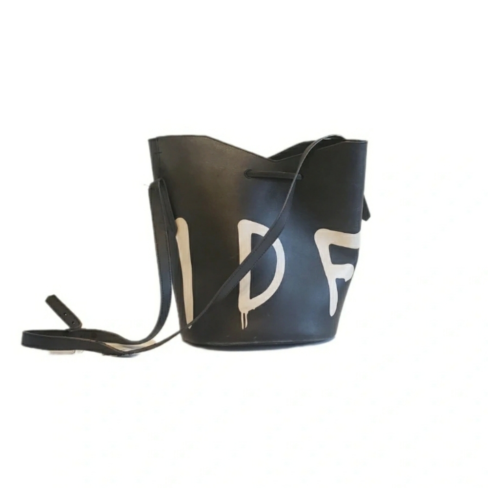 Graffiti IDFWU Vegan Leather Black Bucket Bag - Shoulder Strap
